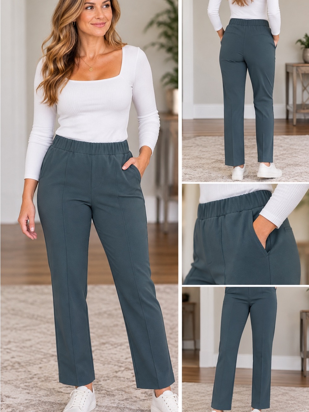 J. Jill Straight-Leg Pull-On Pants in Slate Teal